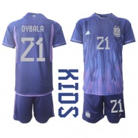 Argentina Paulo Dybala #21 Fotballklær Bortedraktsett Barn VM 2022 Kortermet (+ korte bukser)